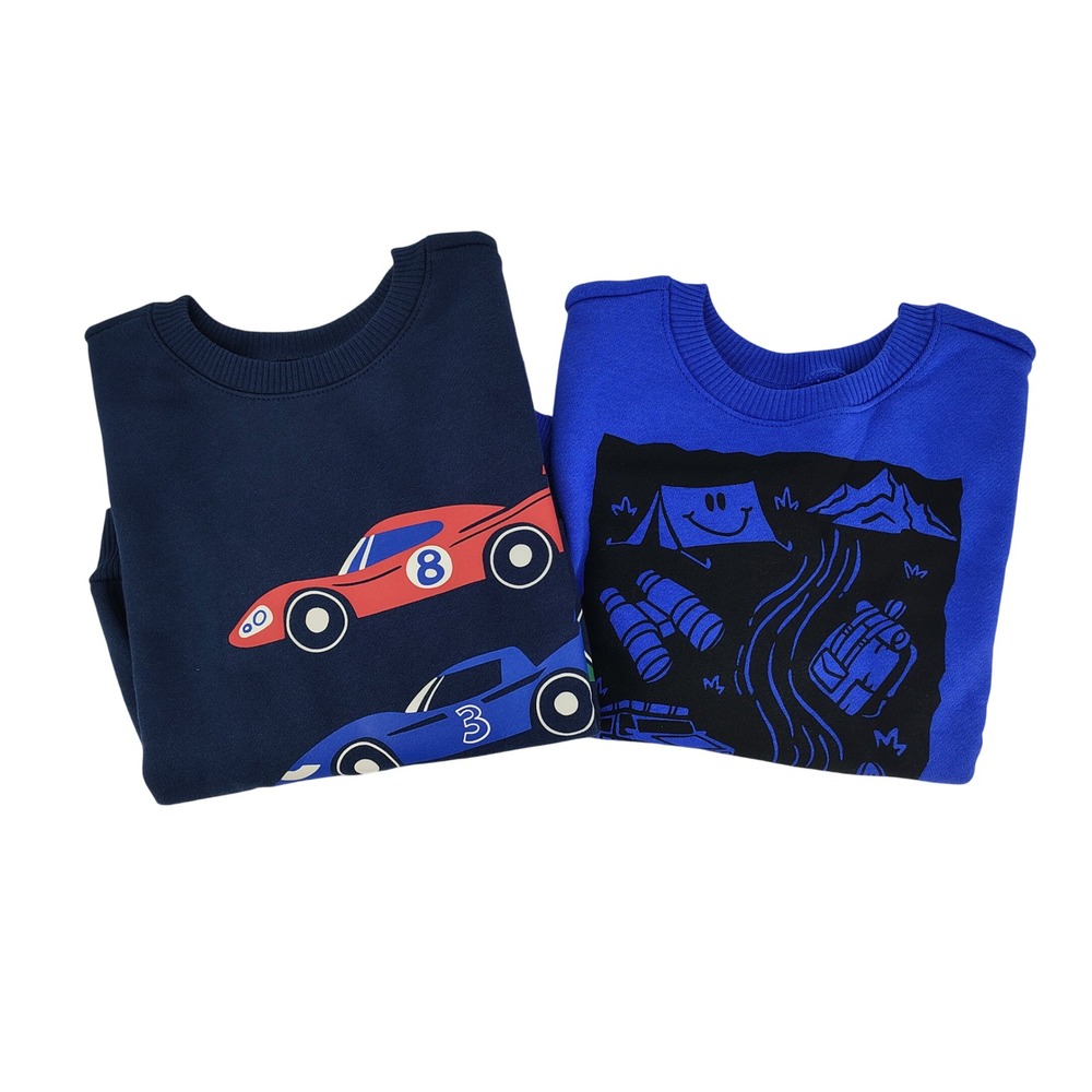 Garanimals Sweatshirt Boys 2T Blue Navy Camping Racing Graphic Fleece 2pk NEW